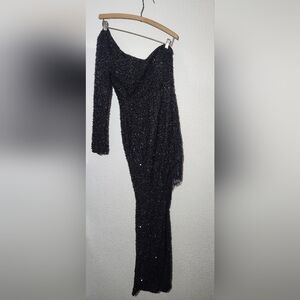 NWT Giffniseti Women's XS Sequined Black One Shoulder Long Sleeve Bodycon Dress